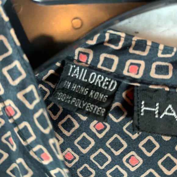 Halston‎ VI Women's Long Sleeve Tie Neck Brown Diamond Print Blouse Size 10 8479 - Picture 3 of 8